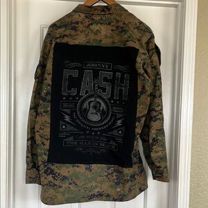 Upcycled Johnny Cash Camouflage Military Field Jacket Size Medium M